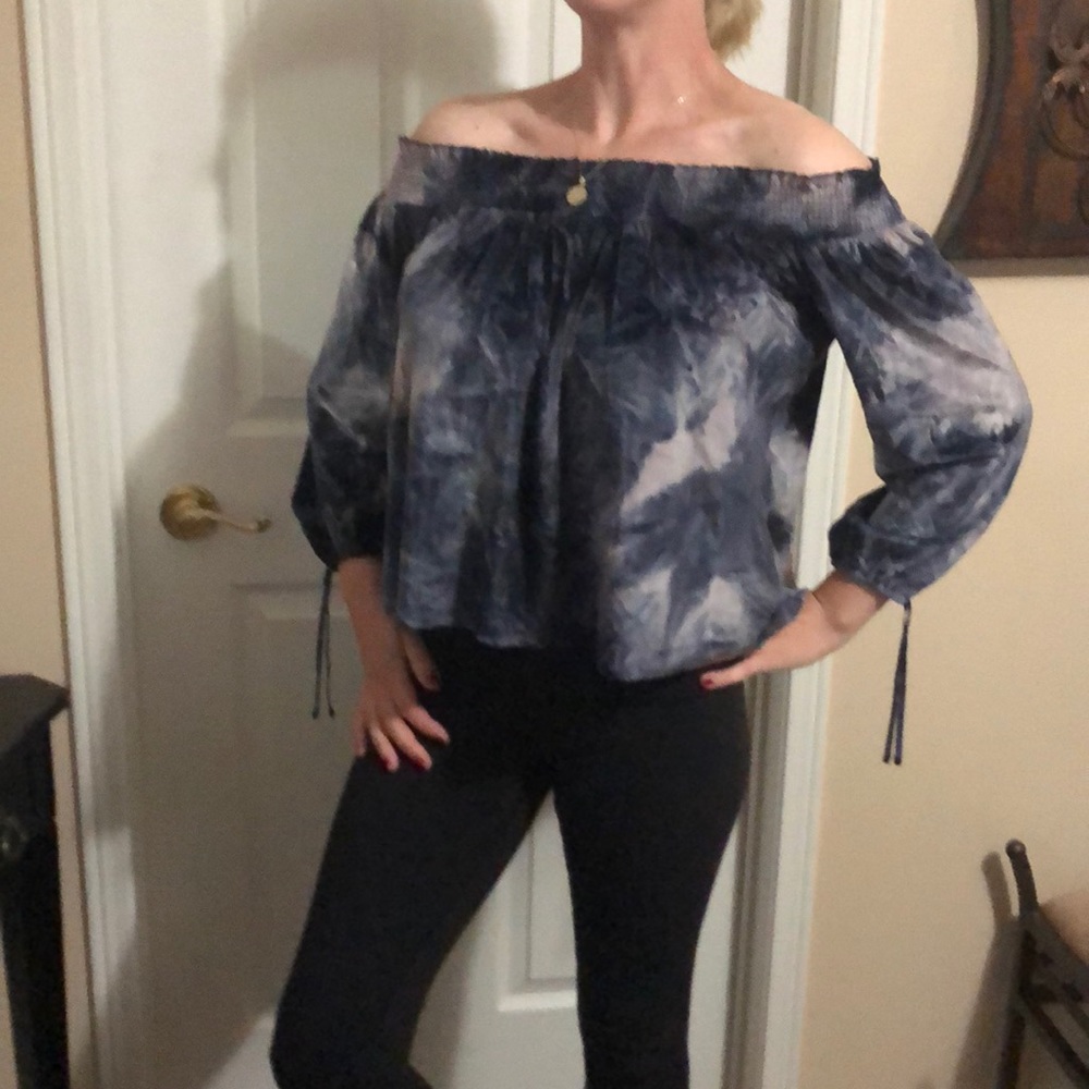 Soft velour feel off shoulder blouse